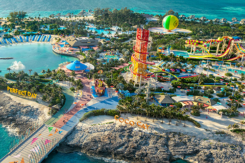 an arial view of a beach resort