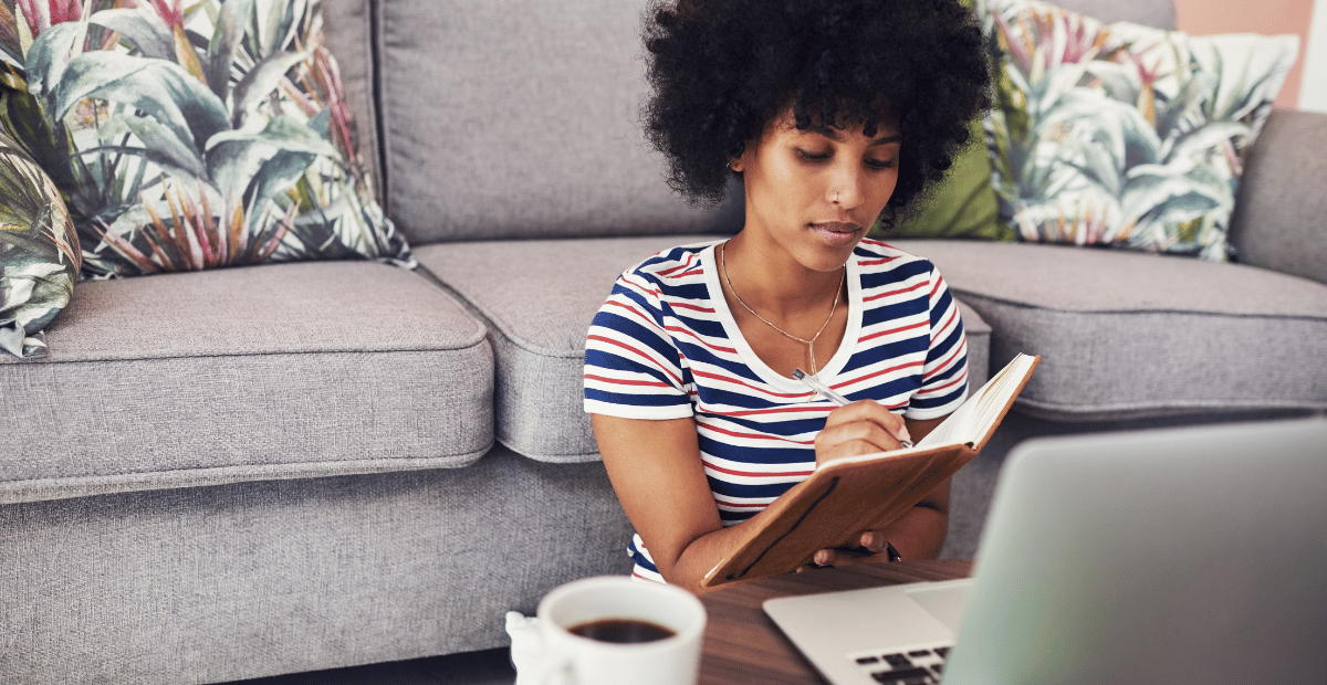 A woman takes an online course