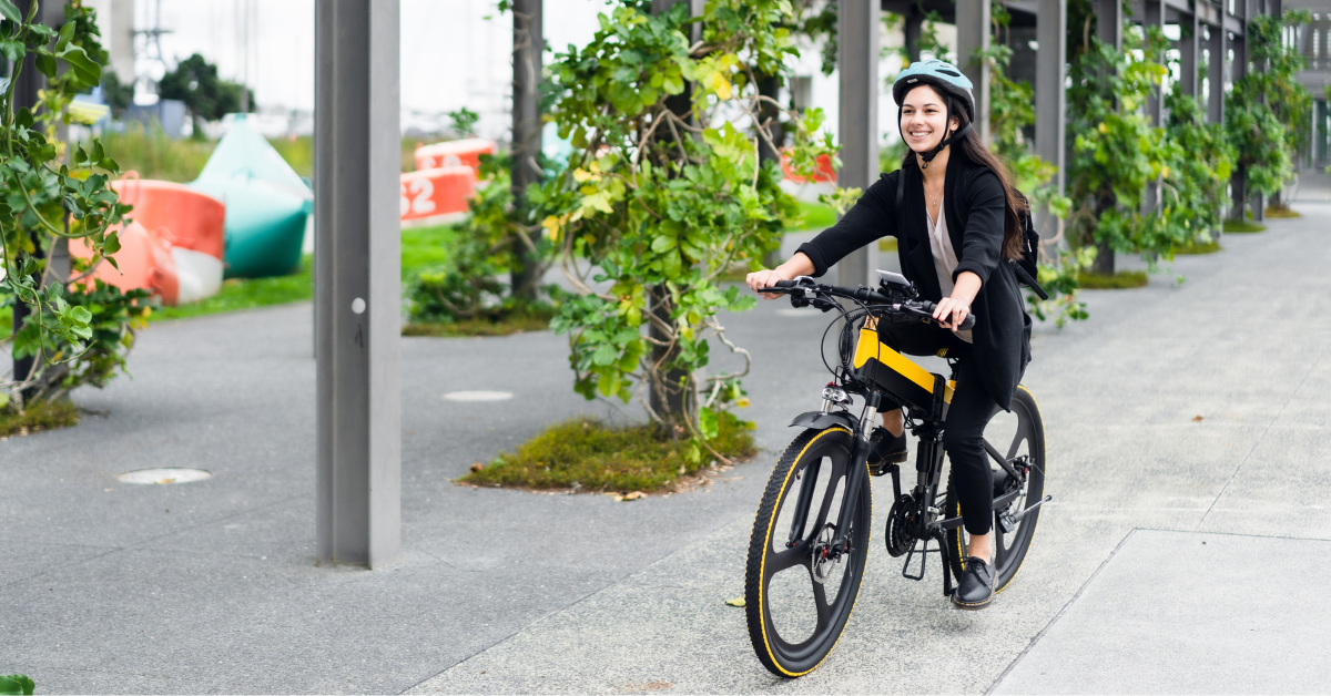 A woman riding an e-bike