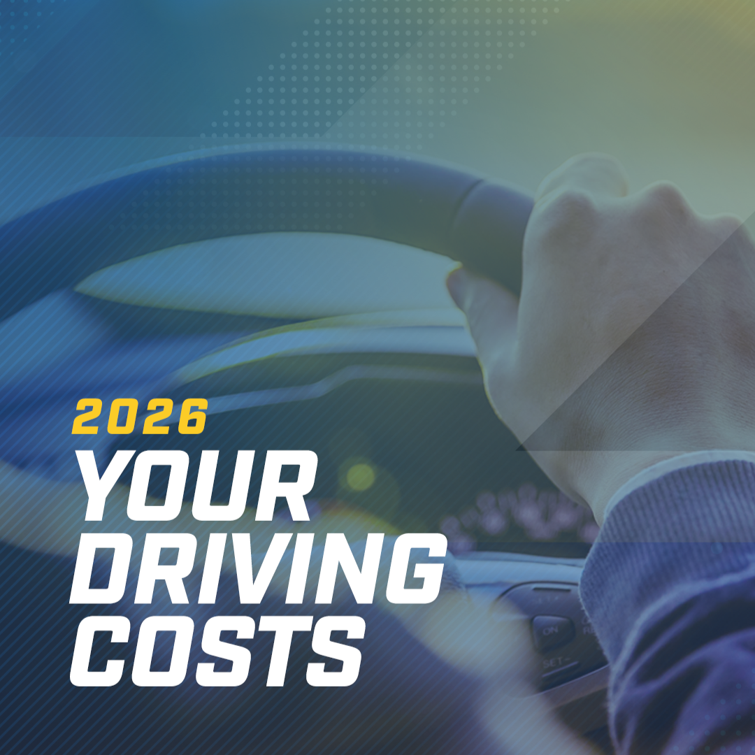 2026 your driving costs, hand on a steering wheel